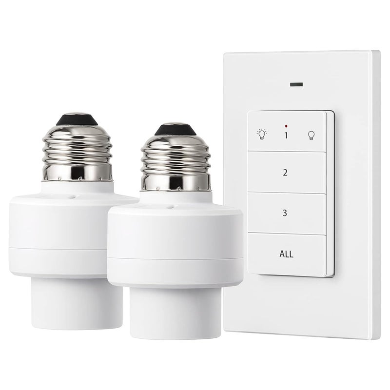 DEWENWILS Remote Control Light Socket, Wireless Light Switch for Pull Chain Light Lamp Fixtures, 100FT Range, No Wiring Needed, ETL Listed(1 Wall Mounted Controller+2 Socket, Shorter Version) - Image 1